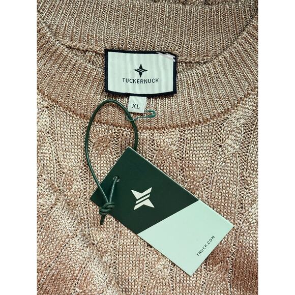 NWT Tuckernuck	Gold Cable Knit Midi Shimmer Metallic Long Sleeve Cozy Dress XL - Picture 7 of 8